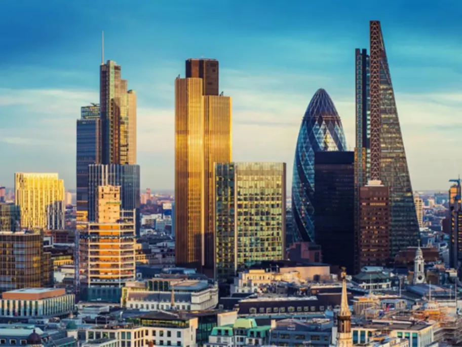 Panoramic view of London City at sunset.
